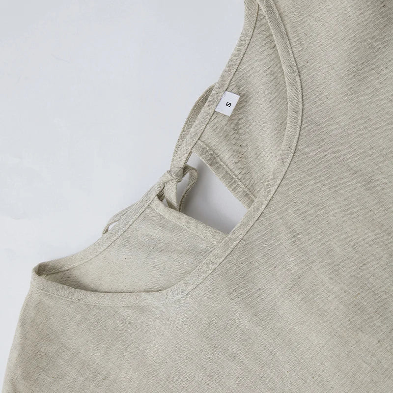 Cotton Linen Dresses For Women 2026 Casualshort Sleeve Back Bandage Harajuku Long Dresse Ladies Dresses Summer Sale Vestidos