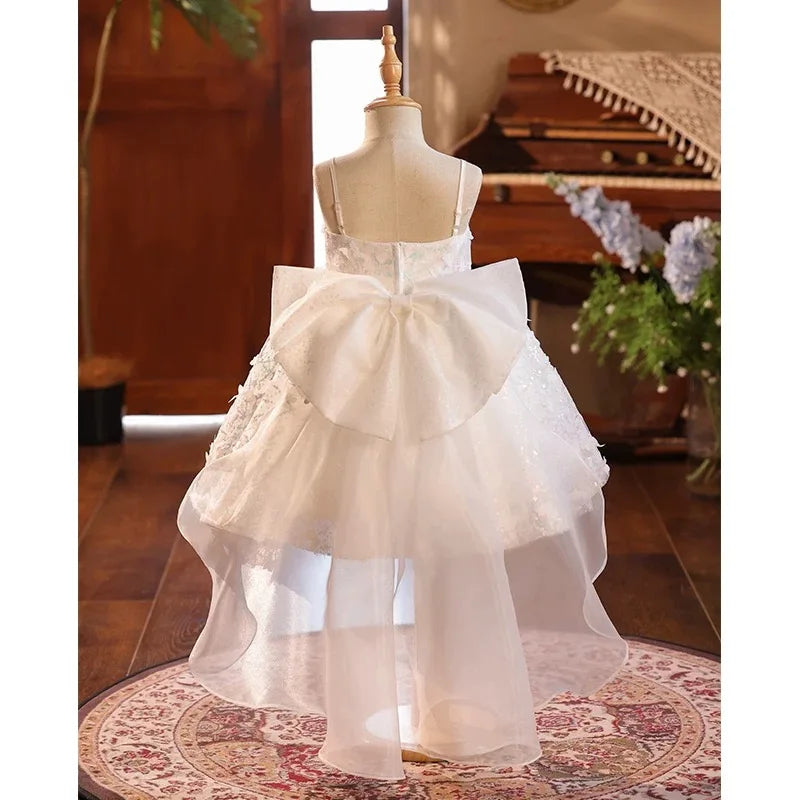 Dreamy Vow J702 Charming White Baby Girl Dress Delicate Sequined Bow-adorned Sleeveless Spring Summer Party Ball Gown