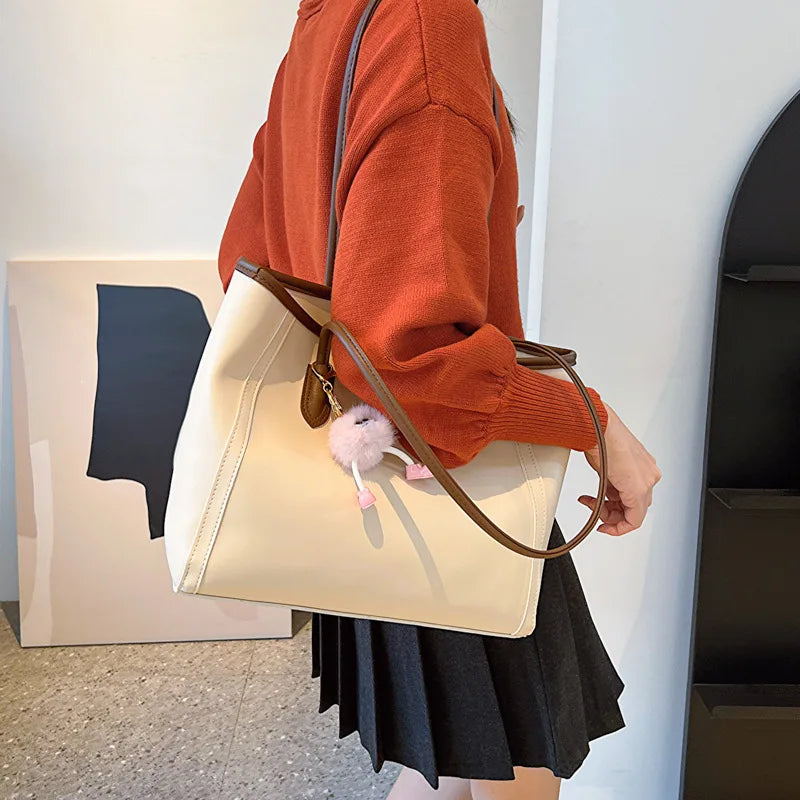 Solid Color PU Leather Women's Handbag, Versatile Korean Single Shoulder Underarm Bag, Temperament Tote Bag for Women Daily Use