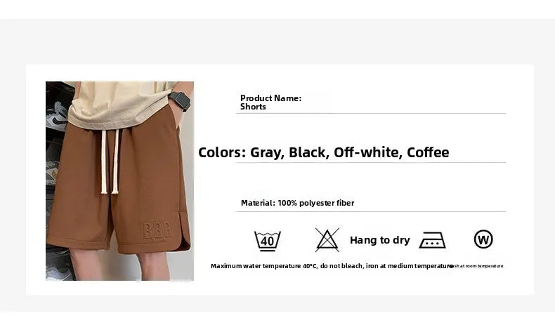 Men's Summer Ice Silk Thin Breathable Straight Leg Pants Five-Quarter Casual Shorts Polyester Fabric Comfortable Lightweight