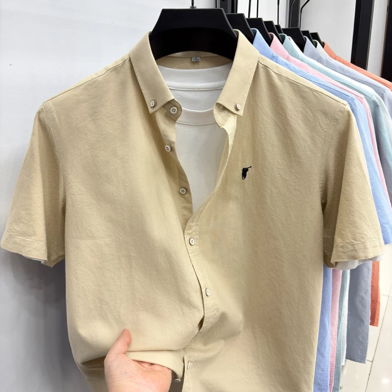 100% pure cotton short sleeve shirt summer new breathable men's T-shirt designer brand Paul Pony embroidery business casual top