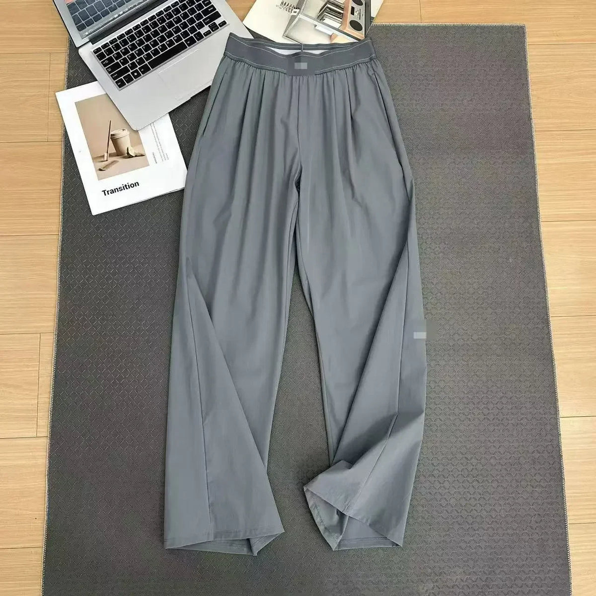 Women's High-Waisted Wide-Leg Casual Pants - Quick-Dry Ice Silk