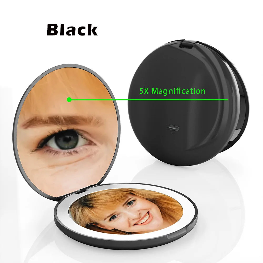 Pocket Mirror With Led Light Compact Makeup Mirror Small Mirrors Wholesale Mini Hand Folding Cute Mirror With Magnification
