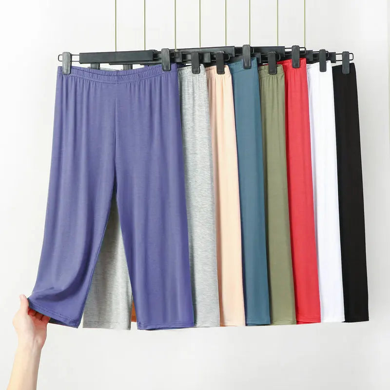 Women's Plus Size Thin Cotton Sleepwear Capri Pajama Pants