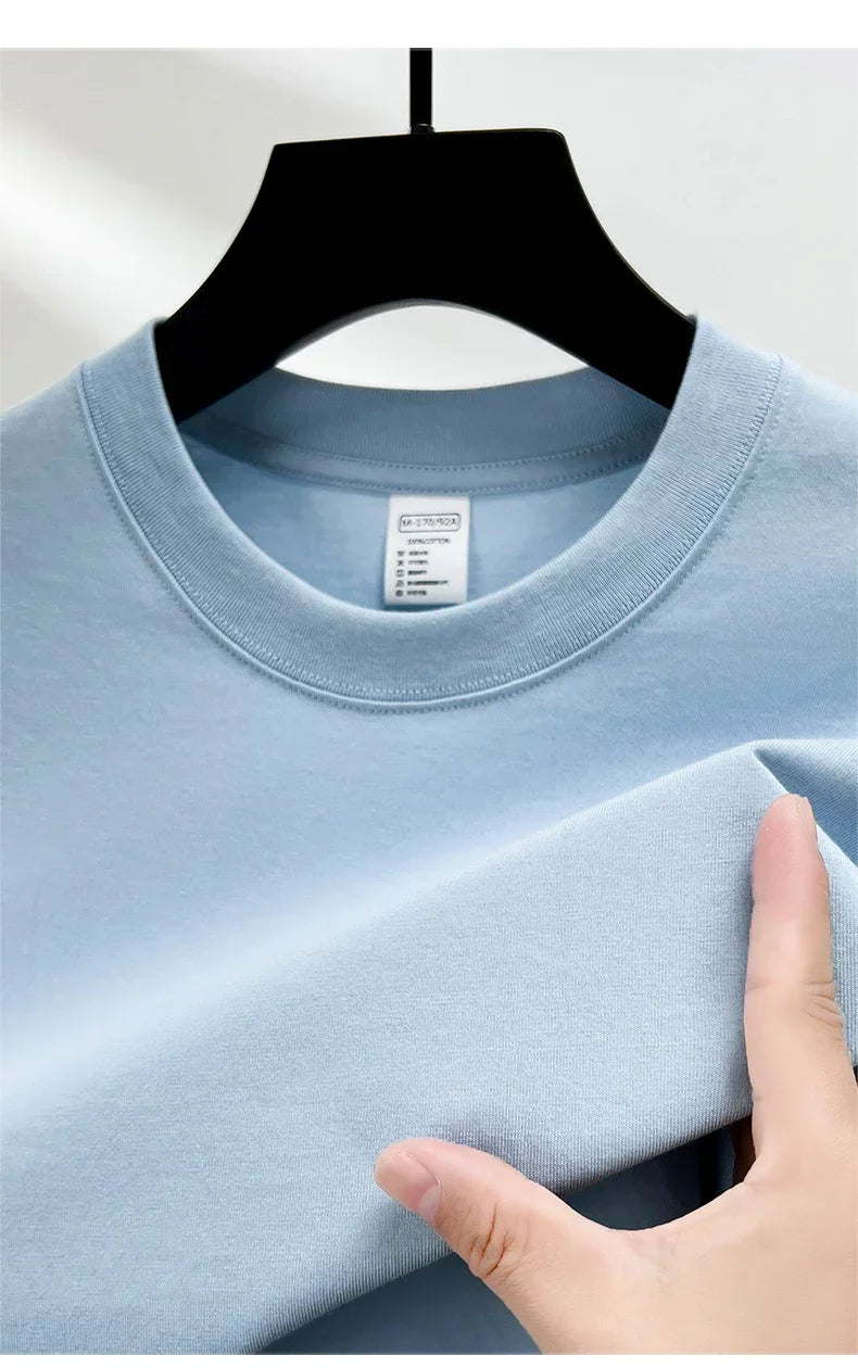 100% Pure Cotton Summer High-end Brand Men's Short Sleeve Round Neck Fashionable Style Half Sleeved Top Breathable T-shirt