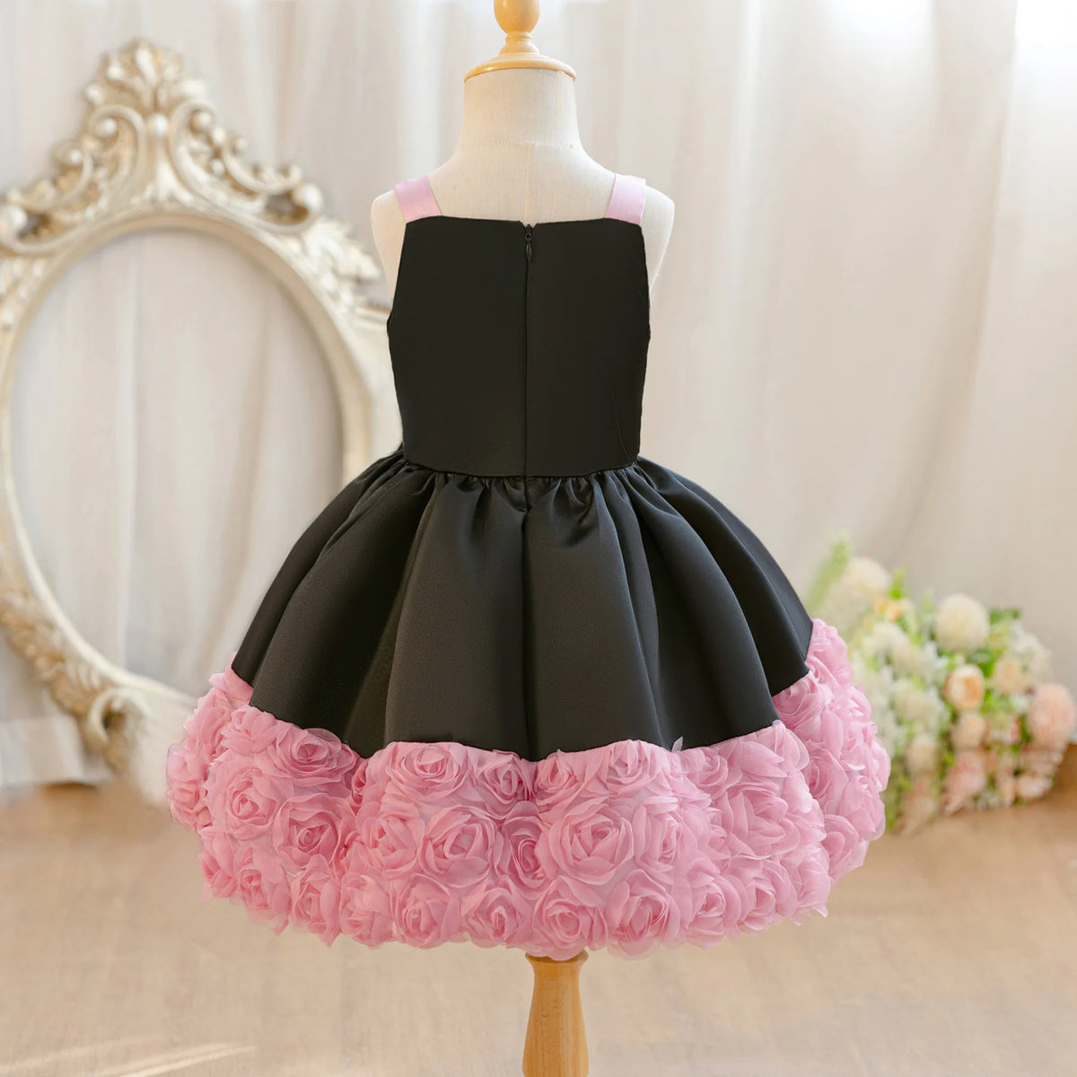 HETISO Tutu Flower Dresses For Children Black Kids Girls Birthday Princess Wedding Formal Party Ball Gown 2-10 Years