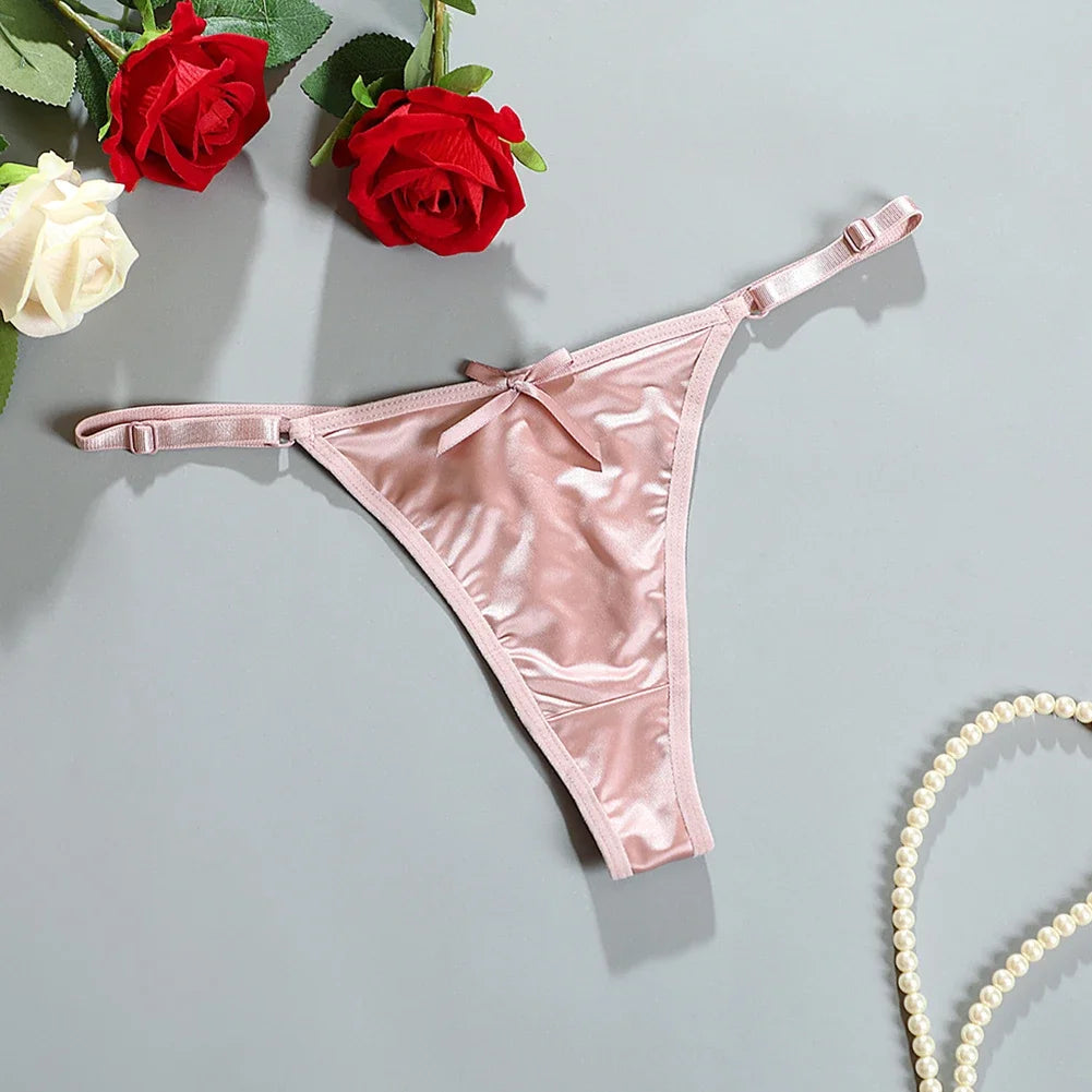 Sexy Women's Satin Soft G-Strings Thongs T-Panties Low Waist Bow Briefs Shorts Comfortable Female Underwear Трусы Женские