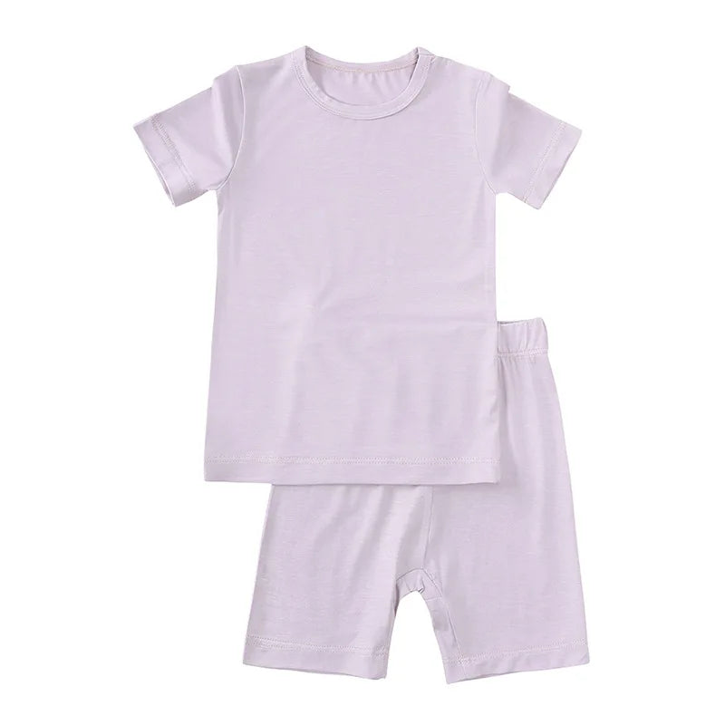 2-Pcs Summer Children's Bamboo Fiber Short-sleeved Shorts Suit Boy Casual Breathable Top Baby Girl Pink Sweet Soft Home Clothes