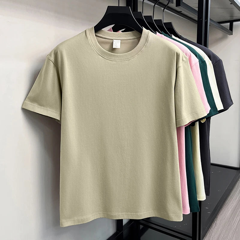 100%cotton men short sleeve T-shirt round neck summer casual high-quality new classic solid color comfort breathable fashion top