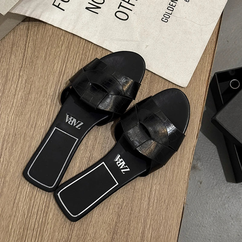 NAZSQ Women's Solid Color Fashion Slides - Summer Casual Flat Slippers