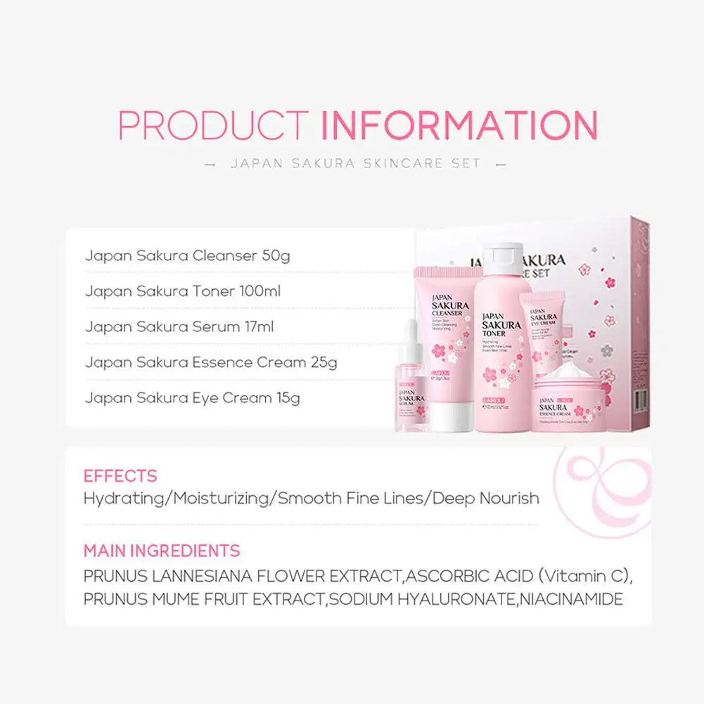 LAIKOU Sakura Skin Care Set - Facial Cleanser, Toner, Serum, Cream