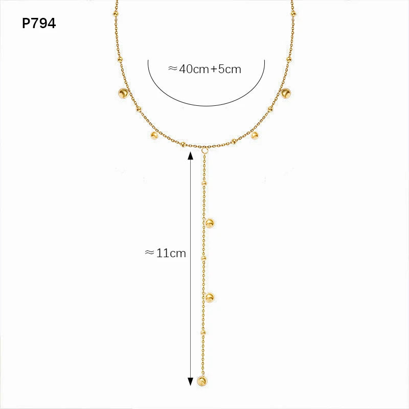 Multi Models Long Tassel Necklaces In Stainless Steel With 18K Gold Plated Waterproof Non Tarnish Chains Necklace For Women'S