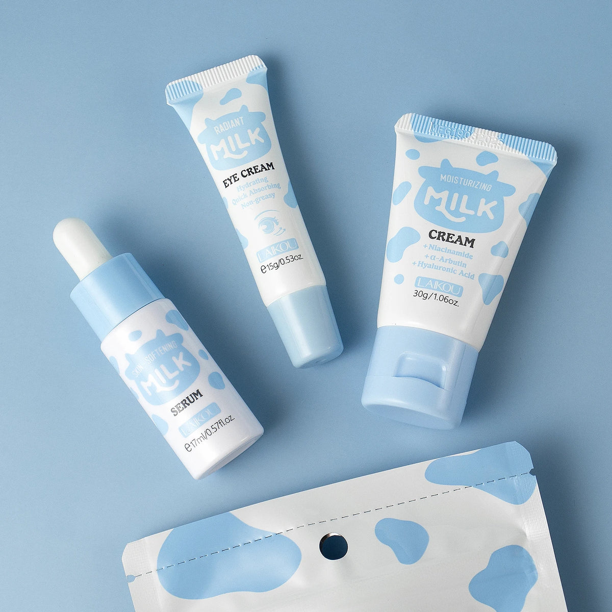 LAIKOU Milk Glowing Trio Skincare Set - Hydrating Serum & Cream Kit