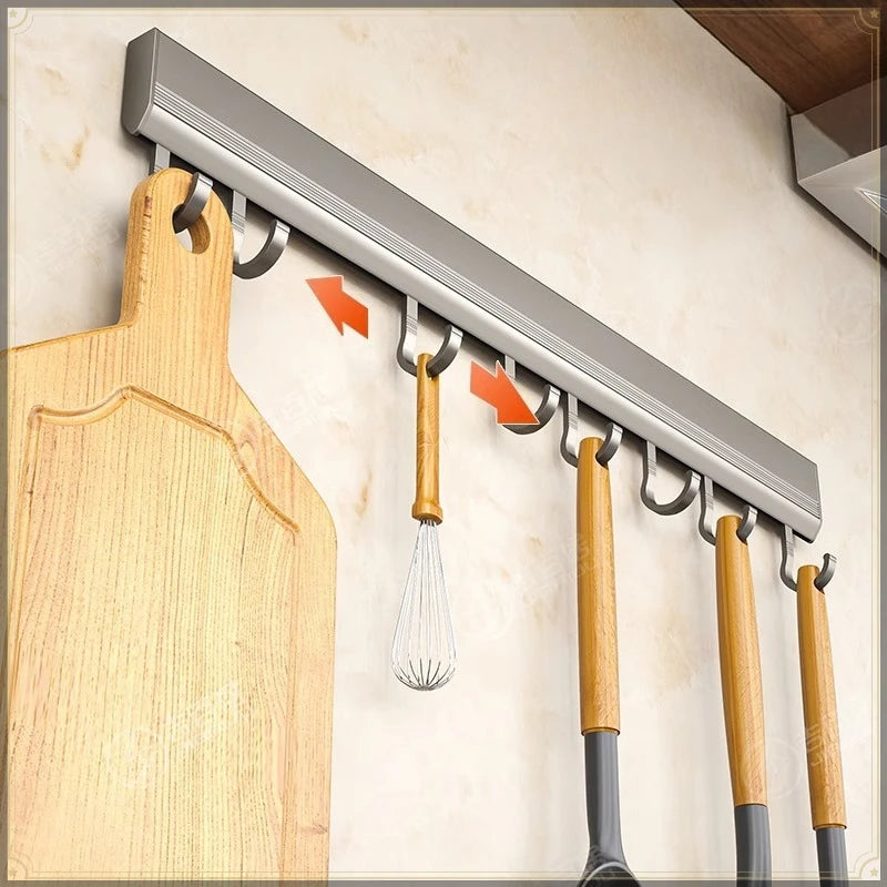 Gancho de cocina sin perforaciones, montaje en pared, organizador de almacenamiento de aluminio, fuerte capacidad de carga, soporte multifuncional para utensilios de cocina