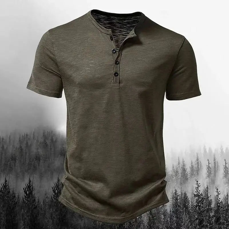 2026 New Henley Collar Summer Men Casual Solid Color Short Sleeve T Shirt for Men Polo men High QualityMens T Shirts