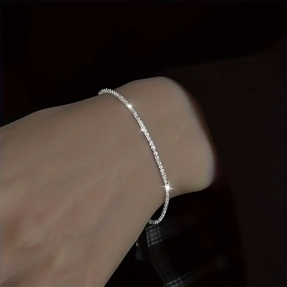 Set Of Shiny Silver Plated Collarbone Chain Necklace Bracelet Jewelry, Women'S'S Minimalist Starry Sky Accessories
