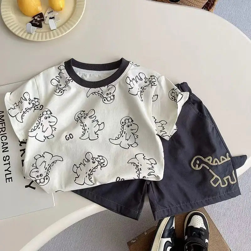 Kids Outdoor Sports Set Boys Girls Summer Short Sleeve T-Shirt Shorts Two-Piece Set Kids' Casual Striped T-Shirt 1-6 Year Set