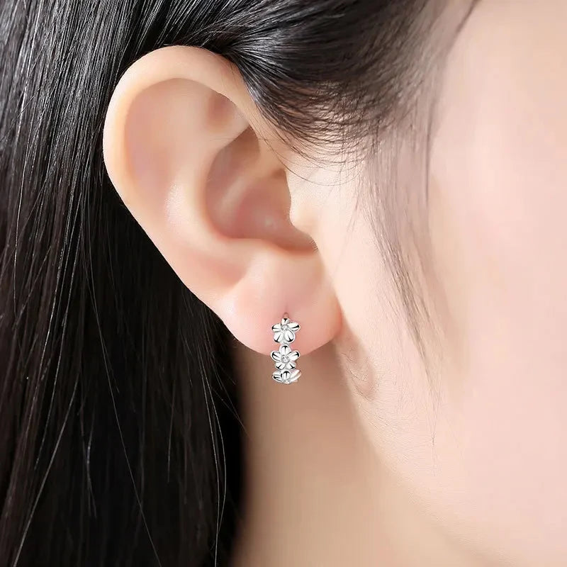 925 Sterling Silver Zircon Flower Stud Earrings