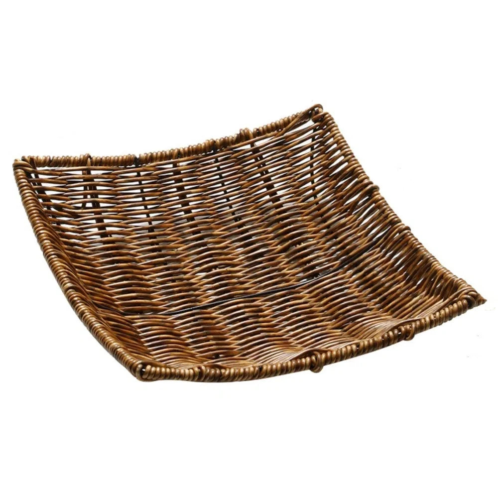 Faux Rattan Storage Tray - Square Braided Basket with Handle