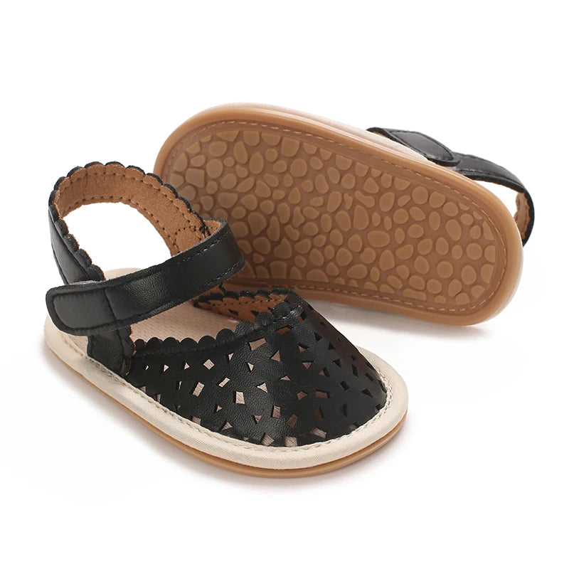 0-18M Baby Girls Summer Fashion Classic Minimalist Hollow Sandals Anti-Slip Casual Walking Shoes