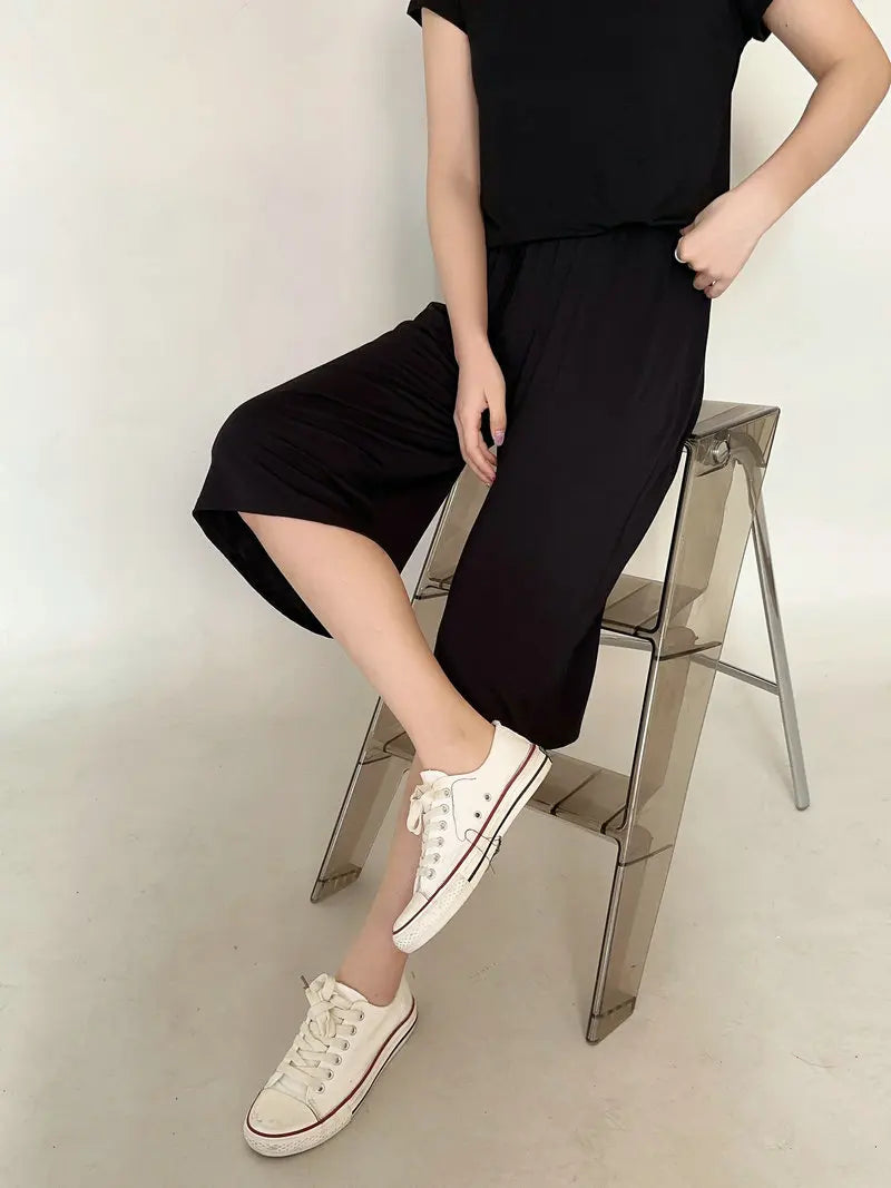 Women's Modal Wide Leg Lounge Shorts - High Waist Loose Fit Casual
