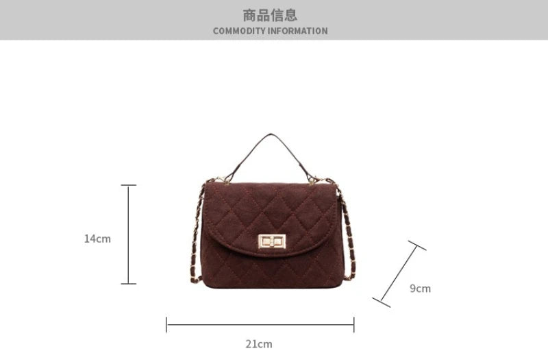 Diamond Grid Chain Crossbody Bag One Shoulder Purse Trendy Flip Top Clutch Women's Fashion Suede Leather Casual Shoulder Bag