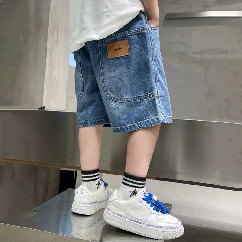 New Boys Summer Fashion Denim Shorts Kids Casual Loose Thin Knee-Length Trousers 3-12 Years Teenager Outdoor Five-point Pants