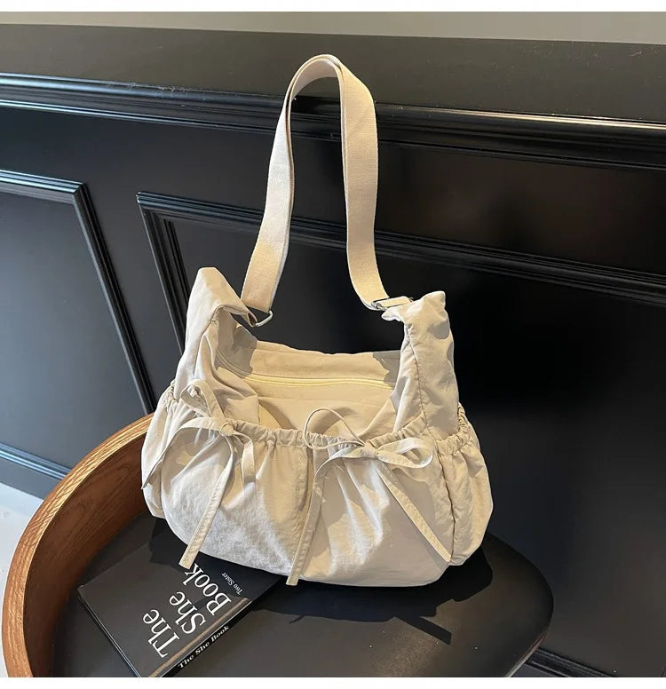 Ruched Fabric Hobo Bags Lightweight Nylon Shoulder Crossbody Bag, Stylish & Adjustable, Perfect for Casual Outfits, Daily Errand