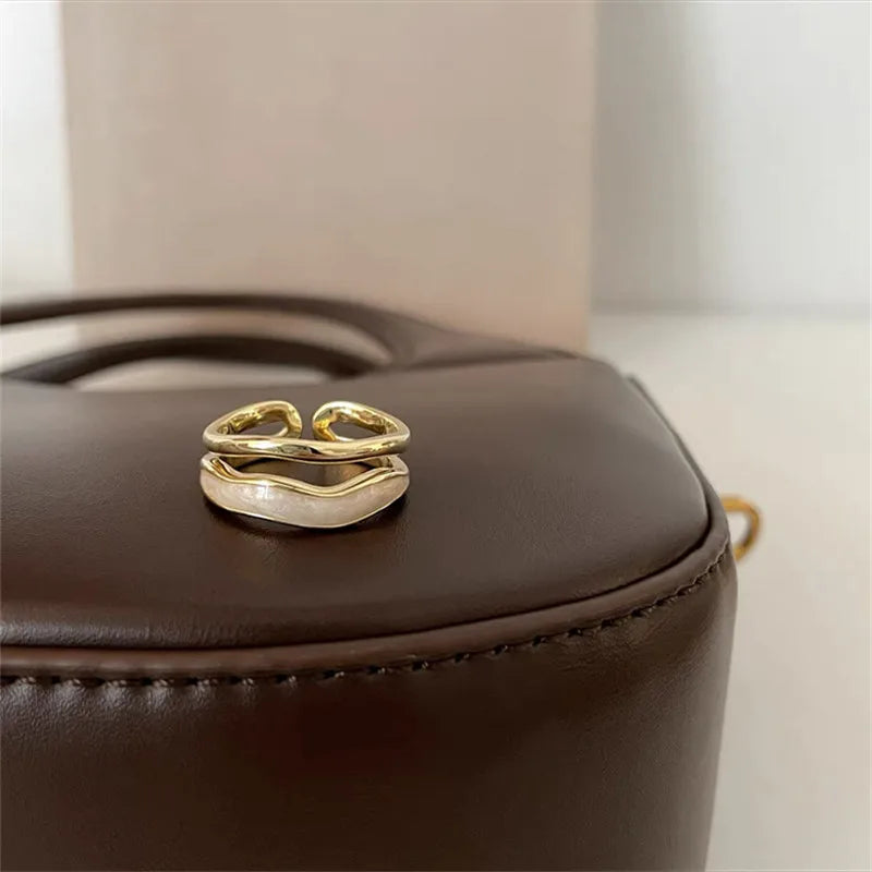 Retro Gold Color Double Oil Drip Open Rings For Women'S Luxury Irregular Adjustable Finger Ring 2023 New Trendy Wedding Jewelry