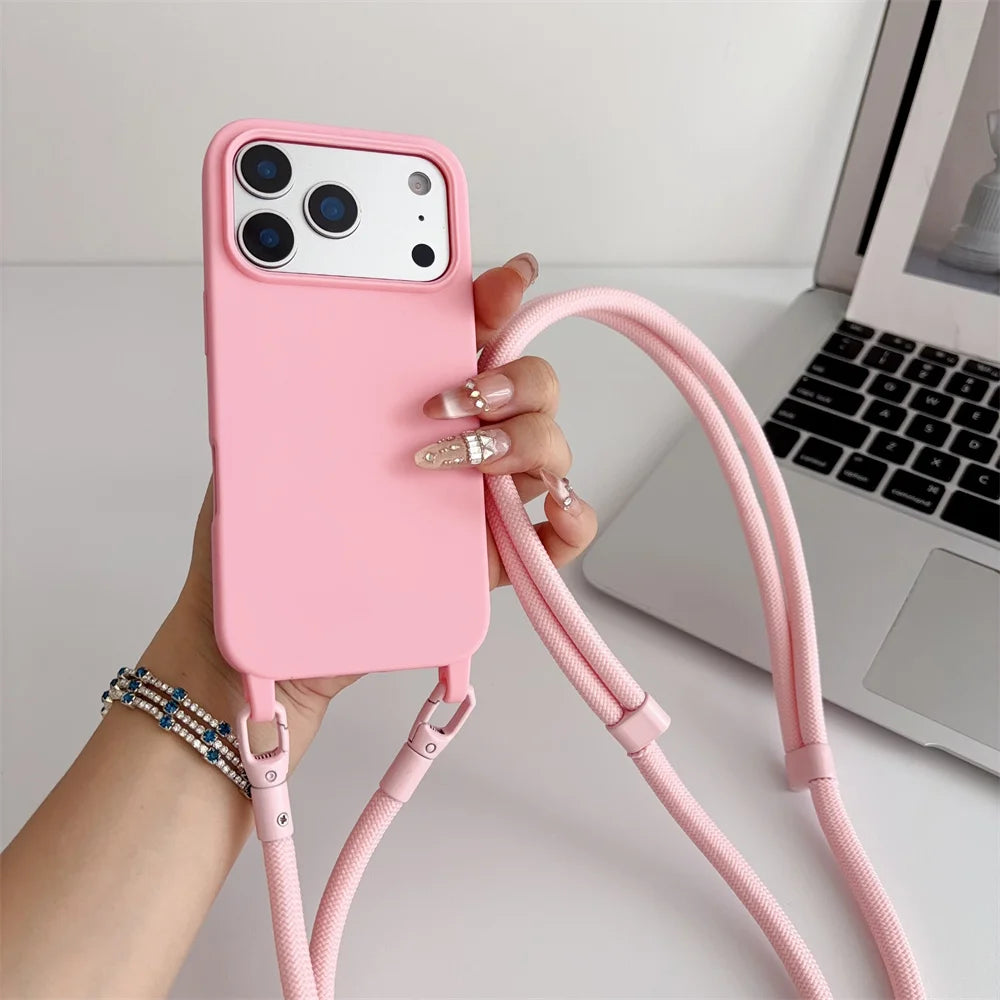 Silicone Crossbody Lanyard Case for iPhone - Shockproof Soft Cover