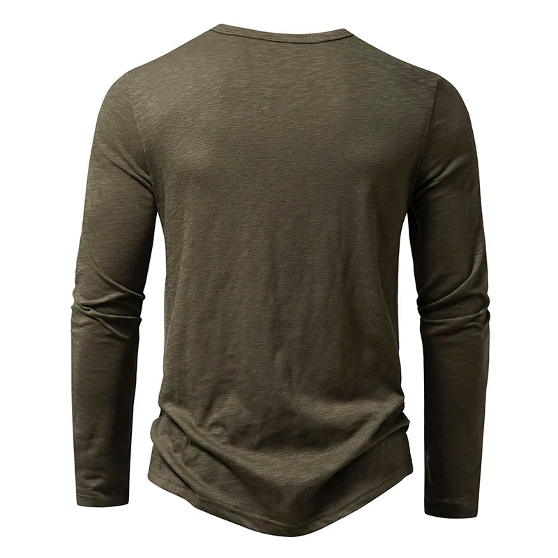 New Men'S Cotton Henley T Shirt Long Sleeve T-Shirts Basic Casual Button Collar Breathable Daily Top Tees