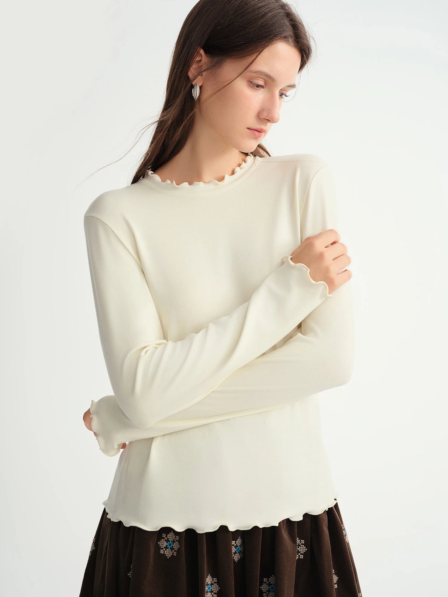 Dushu Self Heating Wool T Shirt For Women Warm Longline Pullover Soft Knit Thermal Top Curvy Fit