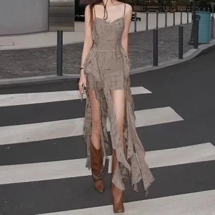 Sexy Bohemian Short Dress with Strap Vintage Retro Desert Wasteland Style Unconventional Skirt for Women Travel Photography