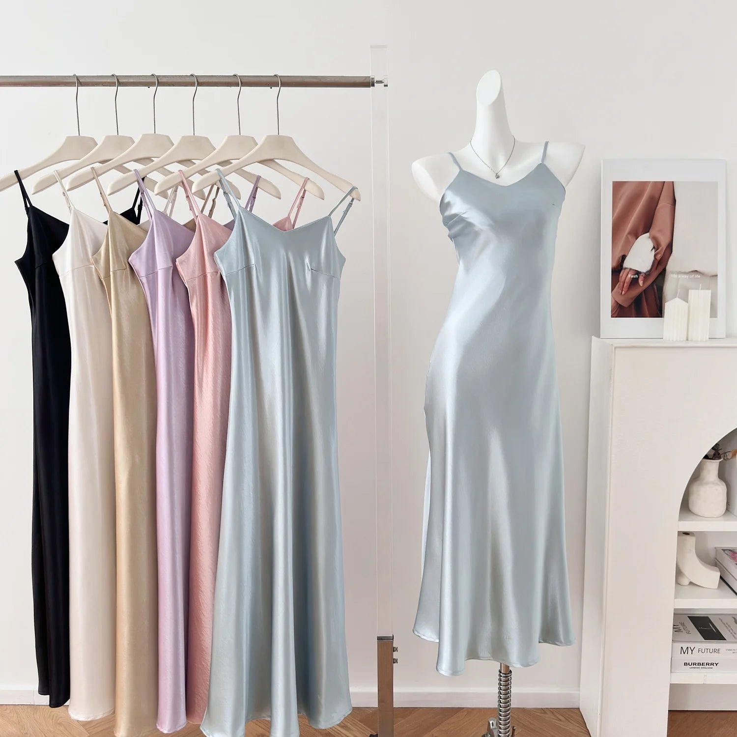 Elegant Chinese Style Satin V-Neck Sleeveless Women's Dress Slimming Waist Design Summer City Walk Long Skirt Inner Wear