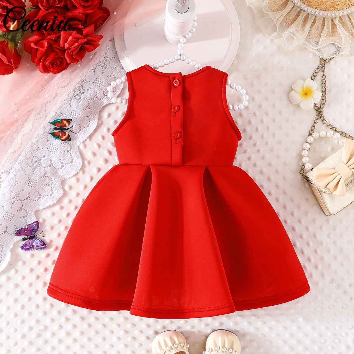 1-5Y Toddler Girl Party Dresses Sleeveless Front Fashion 3D Mesh Flower Dress For Girls Baby Kids Clothes Girls Birthday Gown