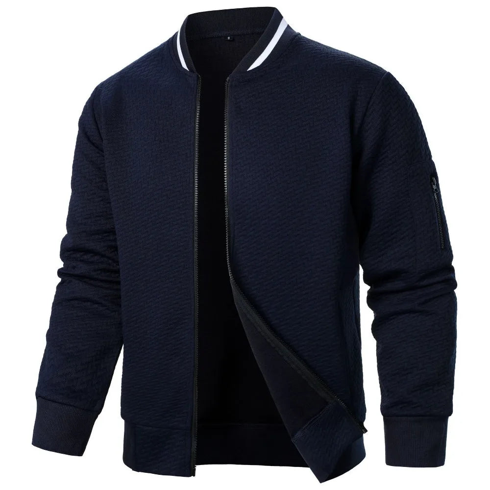 New Men's New Zip Stand Collar Sweatshirt Jacket Men's Casual Jacquard Cardigan Sweatshirts Baseball Jackets Men Clothing