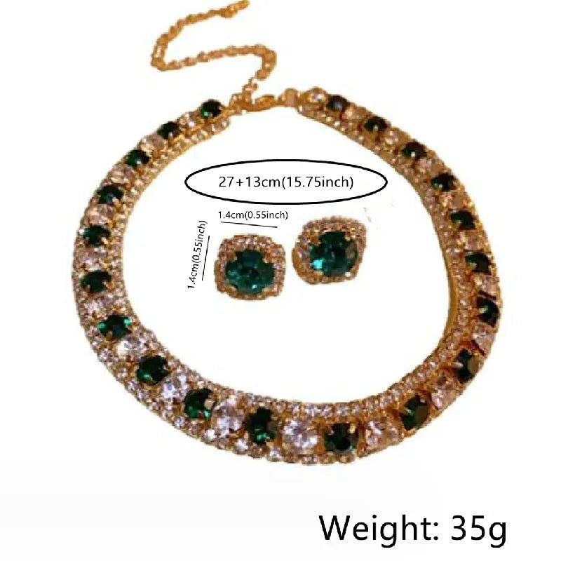 Women'S'S Rhinestone Decorated Necklace & Earringstrendy Jewelry Set Fashionable Accessories For & Daily Clothing Decor