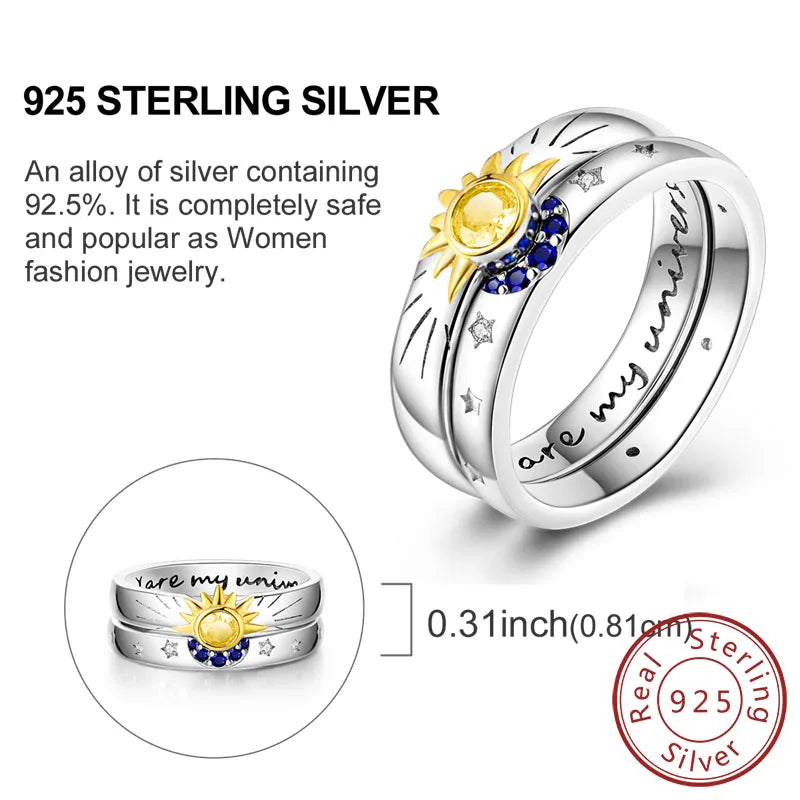 Rings Original 925 Sterling Silver Rings Bow Heart Sun Moon Star Zircon Rings For Women'S Jewelry Birthday Anniversary Gifts