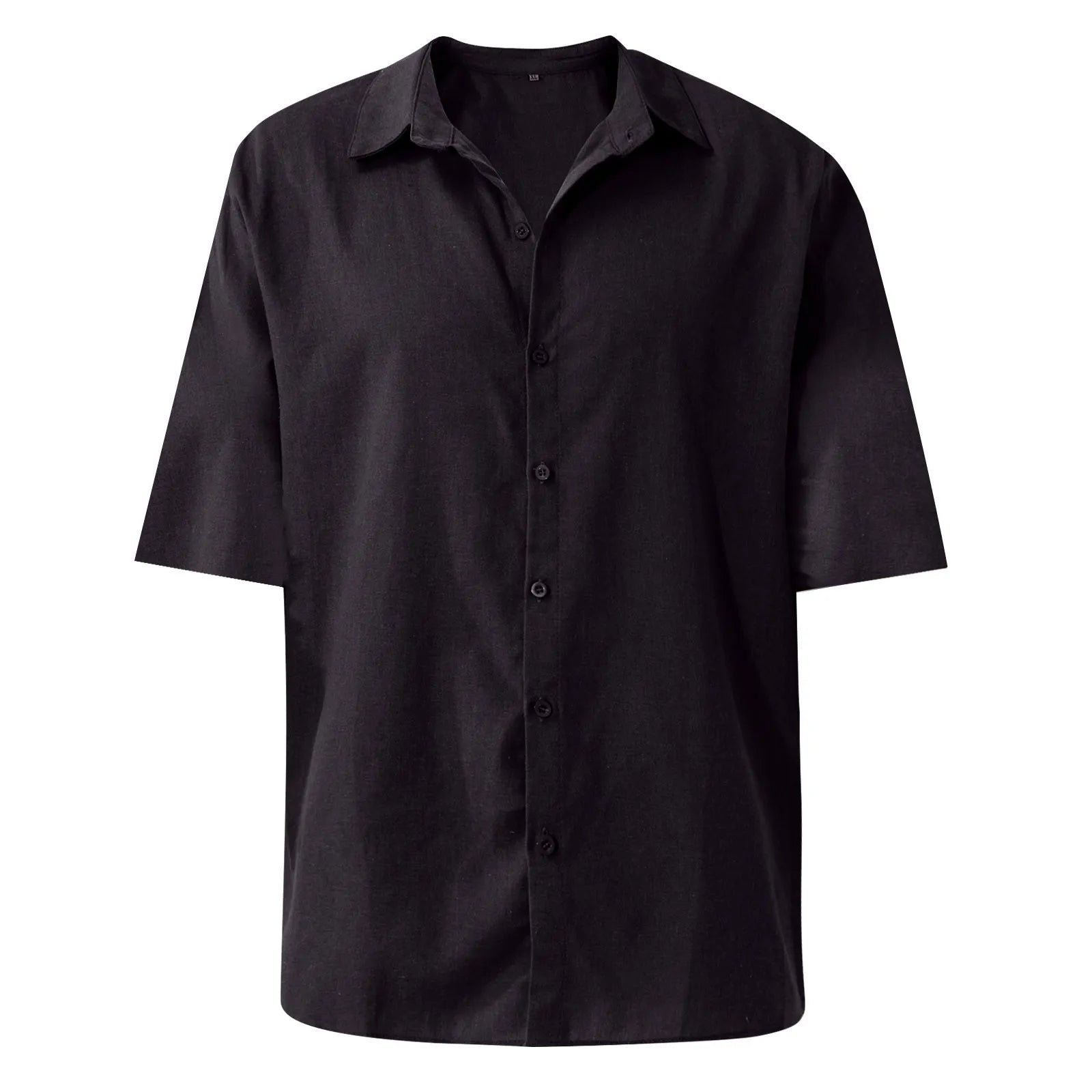 Men'S Short-Sleeved Shirts Cotton Linen Summer Solid Color Turn-Down Collar Quick Drying Casual Beach Style Plus Size Shirts