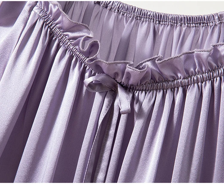 100% Mulberry Silk 16 momme Charmeuse Silk Purple Color Long Sleeve Sleep Dress Sleepwear Nightdress Nightgown QQ068