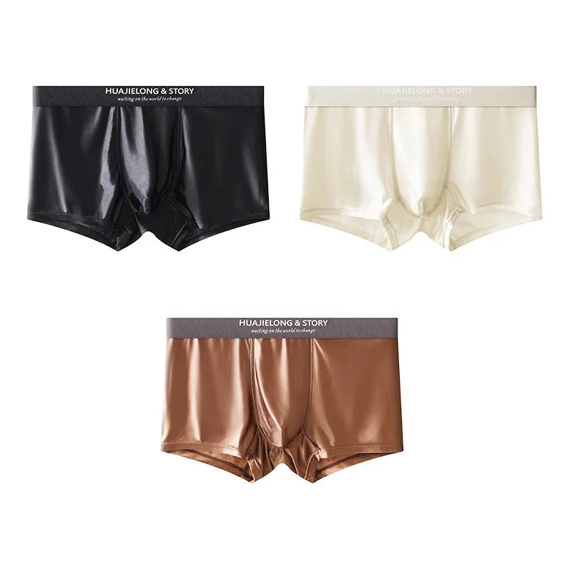 1/3Pcs Breathable Thin Satin Silk Boxer Briefs Seamless Mid Waist Ice Silk Boxers Underpants Smooth Underwear For Men Daily