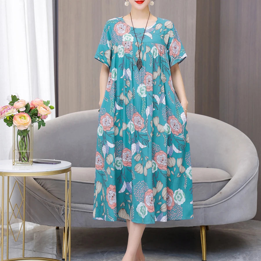 New Fashion Casual Summer Dress For Women Ladies O-Neck Print Short Sleeve Dress plus size Women Clothing