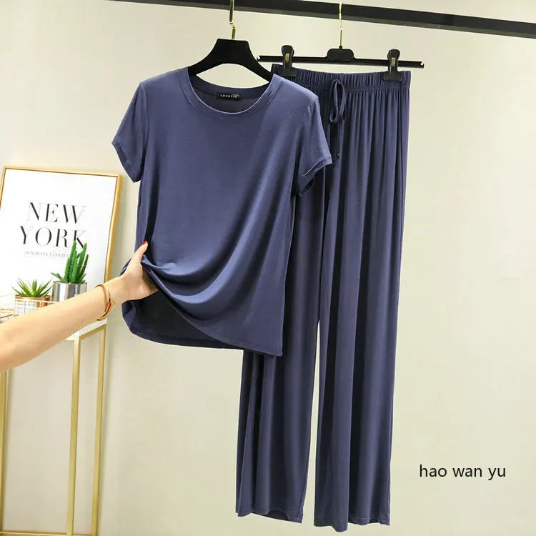 Women's Modal Pajama Set - Wide Leg Pants Casual Lounge Wear