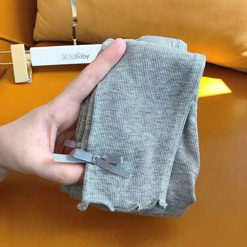 Summer 2025 Kids Tales Baby Girls Vintage Stripe Elastic Slim Flare Pants Leggings High Waist Girls Clothing