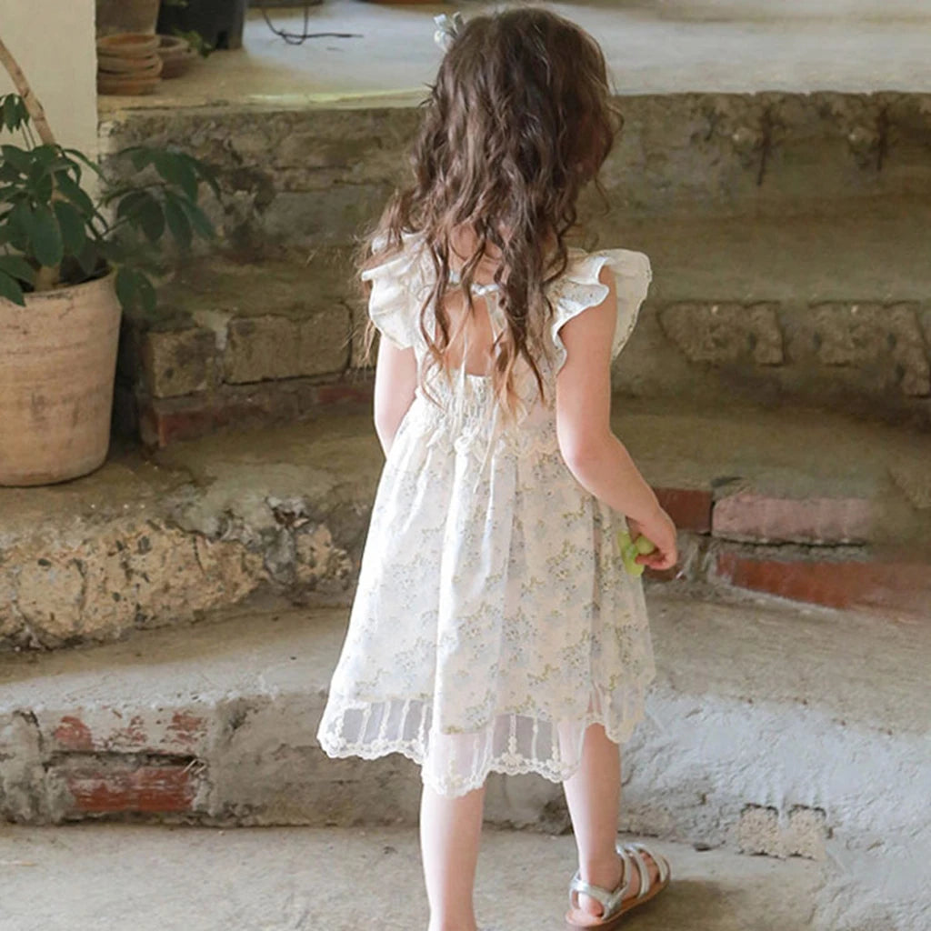 Korean Summer 2026 Girls' Dress Elegantly Floral Backless Children's Clothing Korean Style Kids' Fashion Available Now
