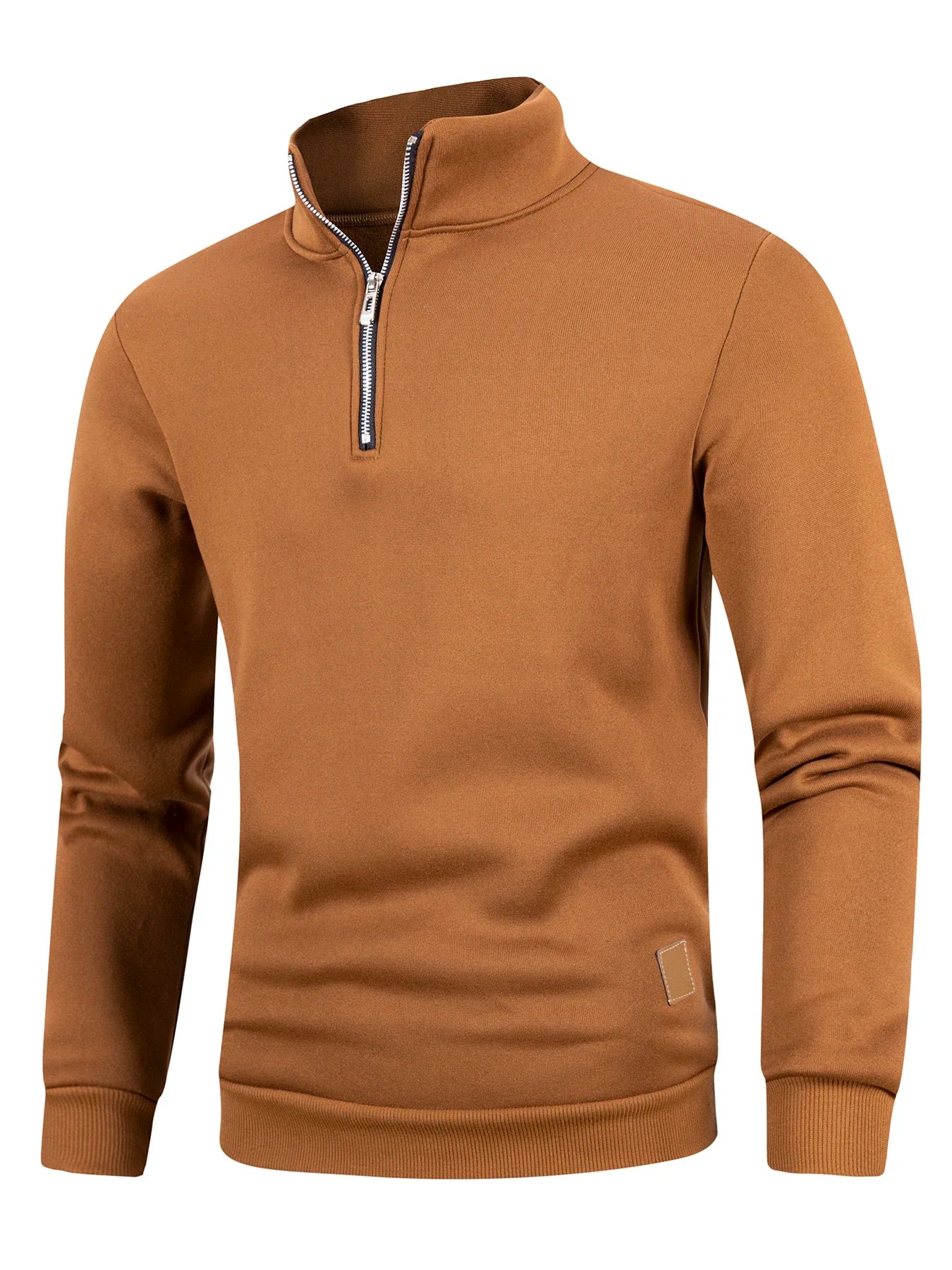 Autumn Mens Zipper Pullover Turtleneck Sweater Warm Solid Color Long Sleeve Casual Top