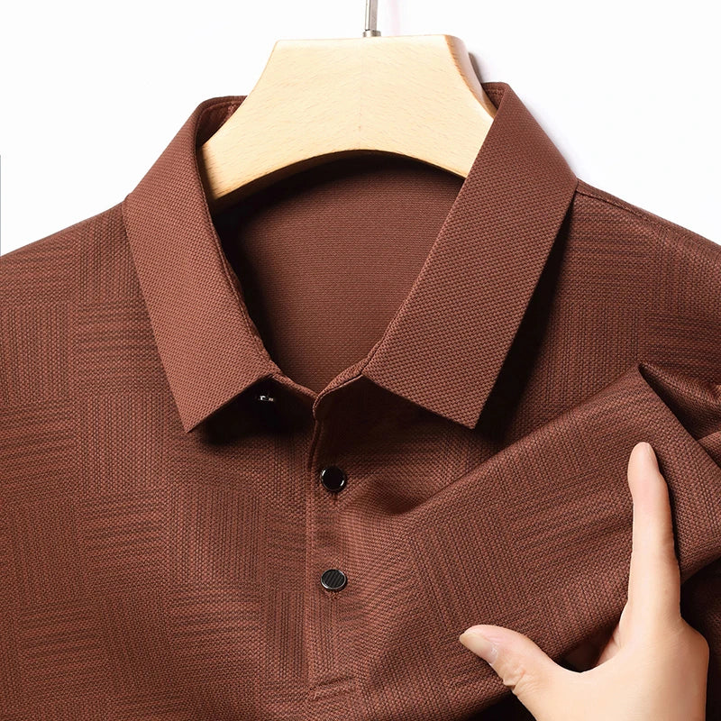 New Men's Business Casual Long Sleeved Shirt Solid Color Polo Shirt Fashionable Breathable Comfortable Versatile Top