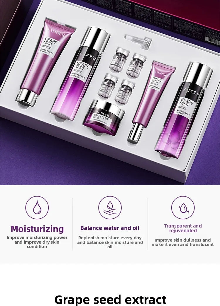 Grape seed  Moisturizing and Anti-Wrinkle Set Reduces Fine Lines Repairs Skin Hydrates Brightens Anti-Aging Firming Skin care