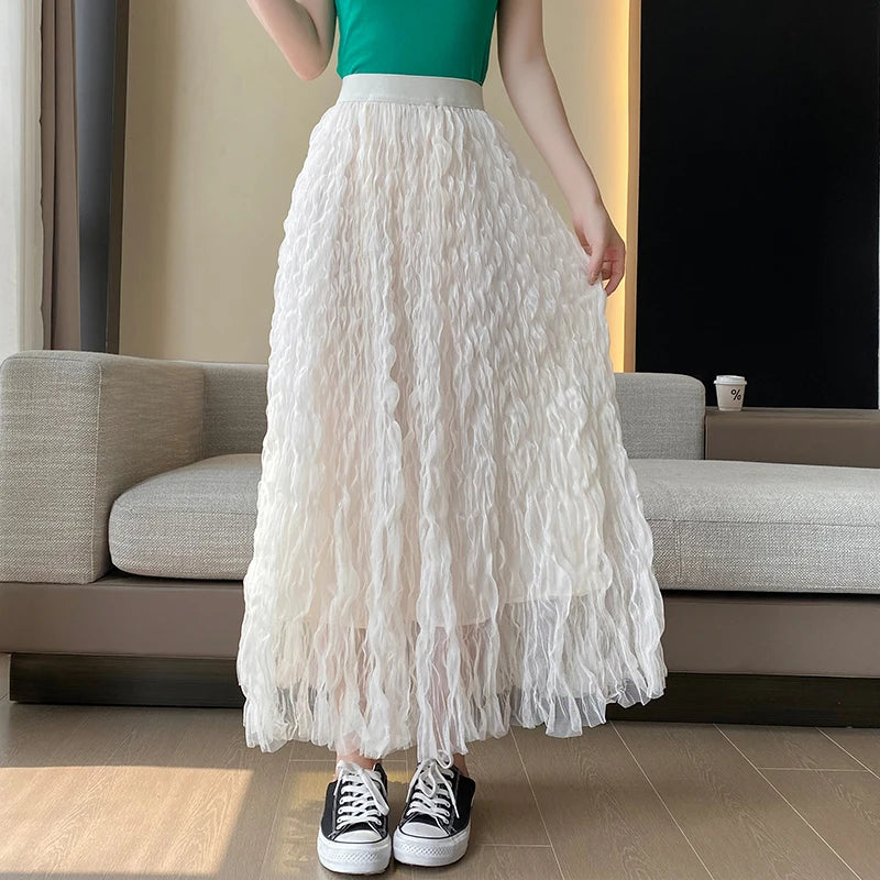 Elegant Pleated Midi Skirt, High Waist A-Line Flowy Maxi Skirts for Women, Soft Draping Skirt, Fairy Skirt for Spring Summer