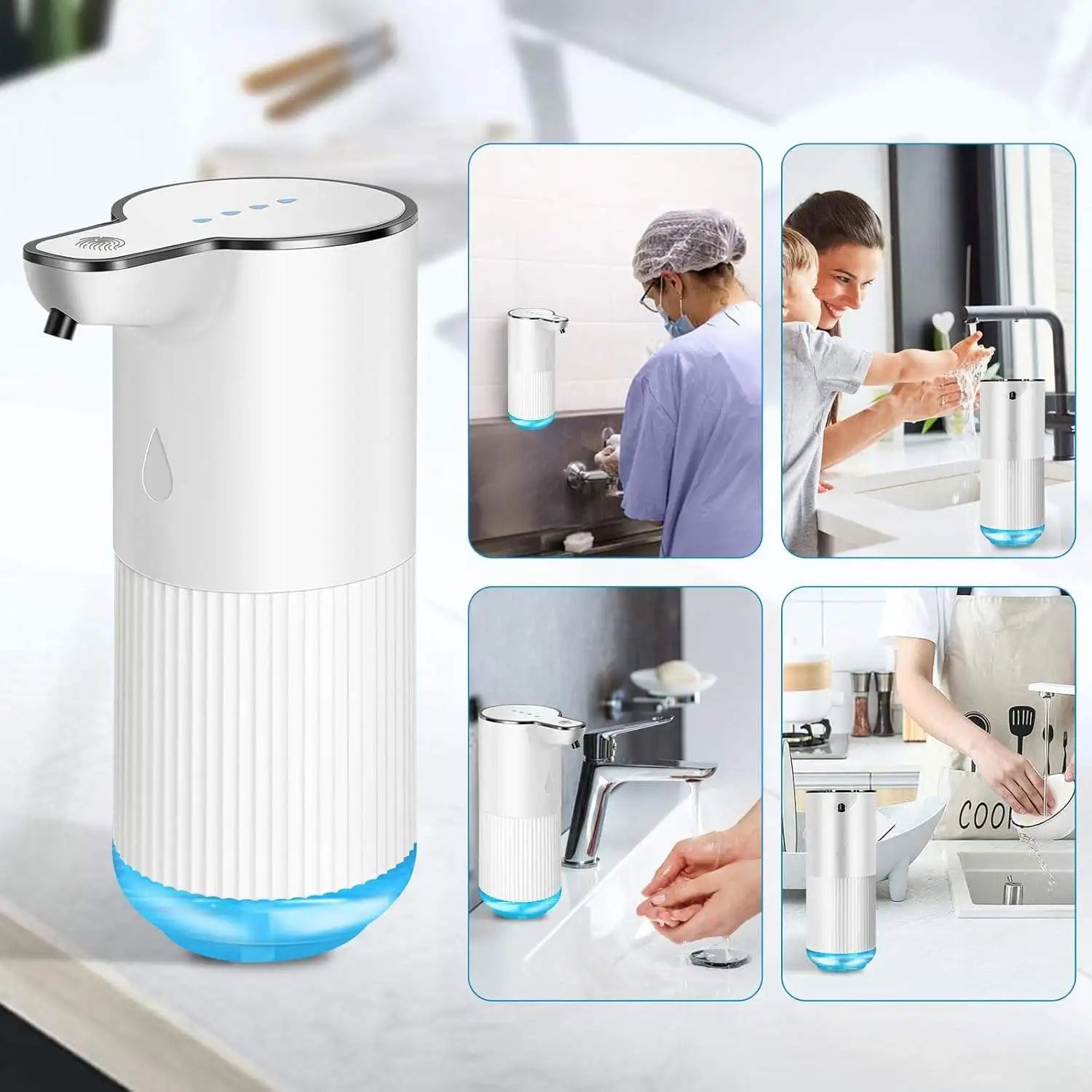 Dispensador de jabón automático sin contacto con sensor inteligente de 350 ML de capacidad para mesa o pared, bomba de desinfectante de manos para cocina y baño